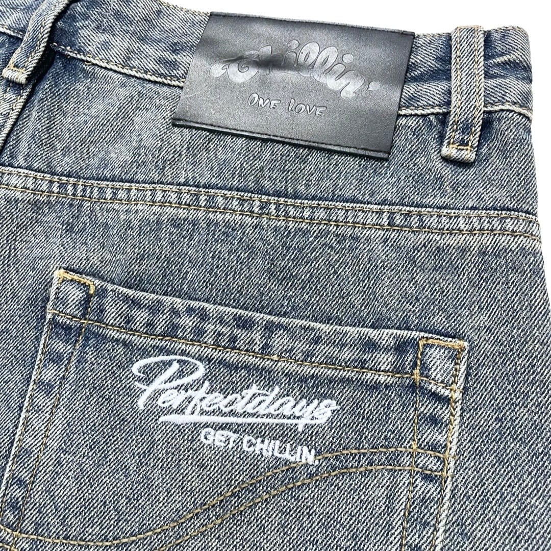 "LEAF" DENIM SHORTS - BLUE