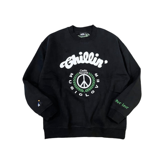 CHILLIN' × Castle Records -"MUSIC LOVER" CREWNECK - BLACK