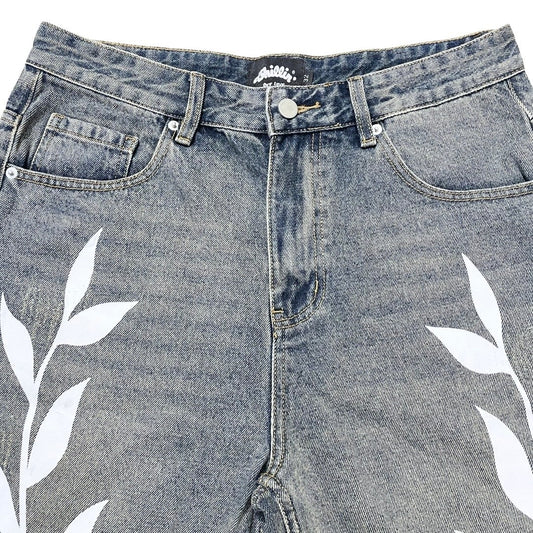 "LEAF" DENIM SHORTS - BLUE