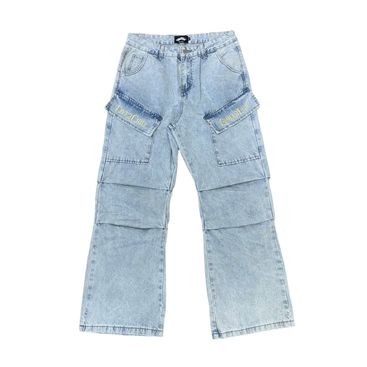 BLUE CARGO DENIM PANTS