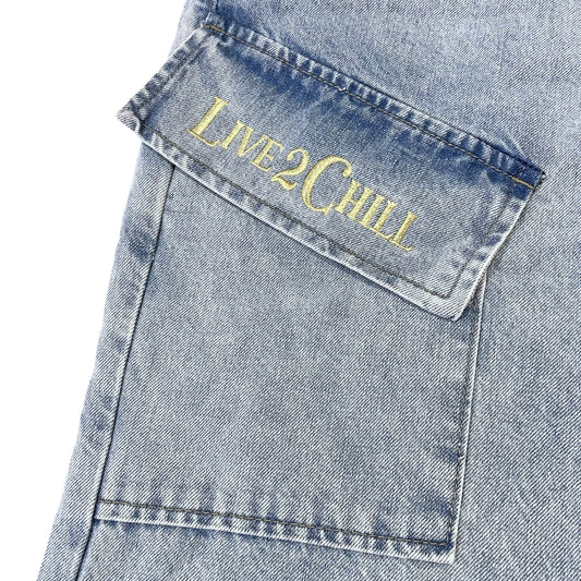 BLUE CARGO DENIM PANTS