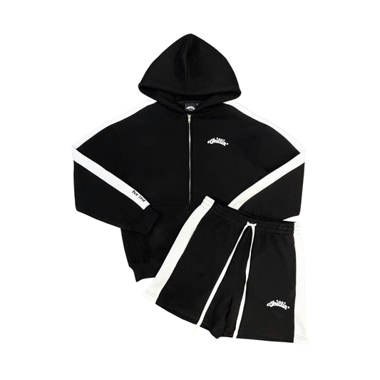 LINE ZIP-UP SWEATSUIT SET - BLACK