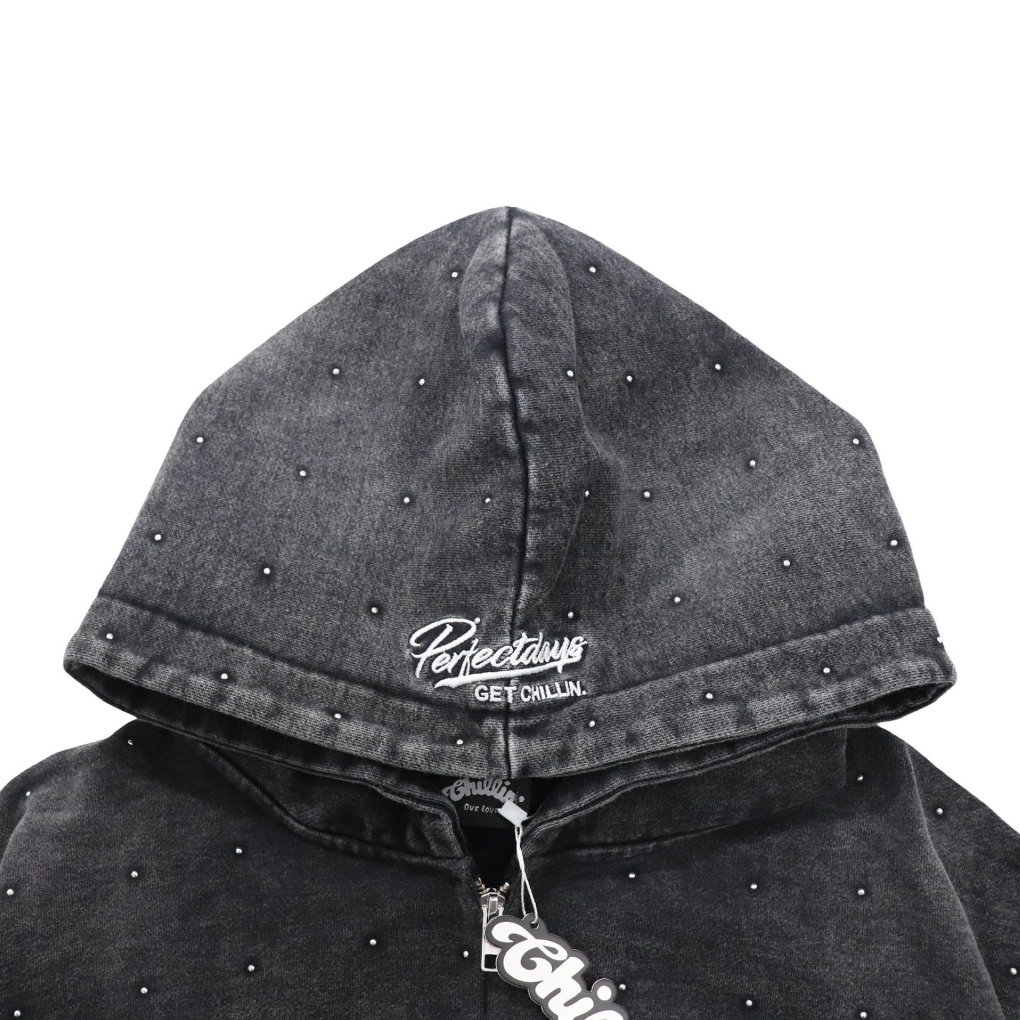 Women's STUDS PIGMENT ZIP HOODIE - BLACK