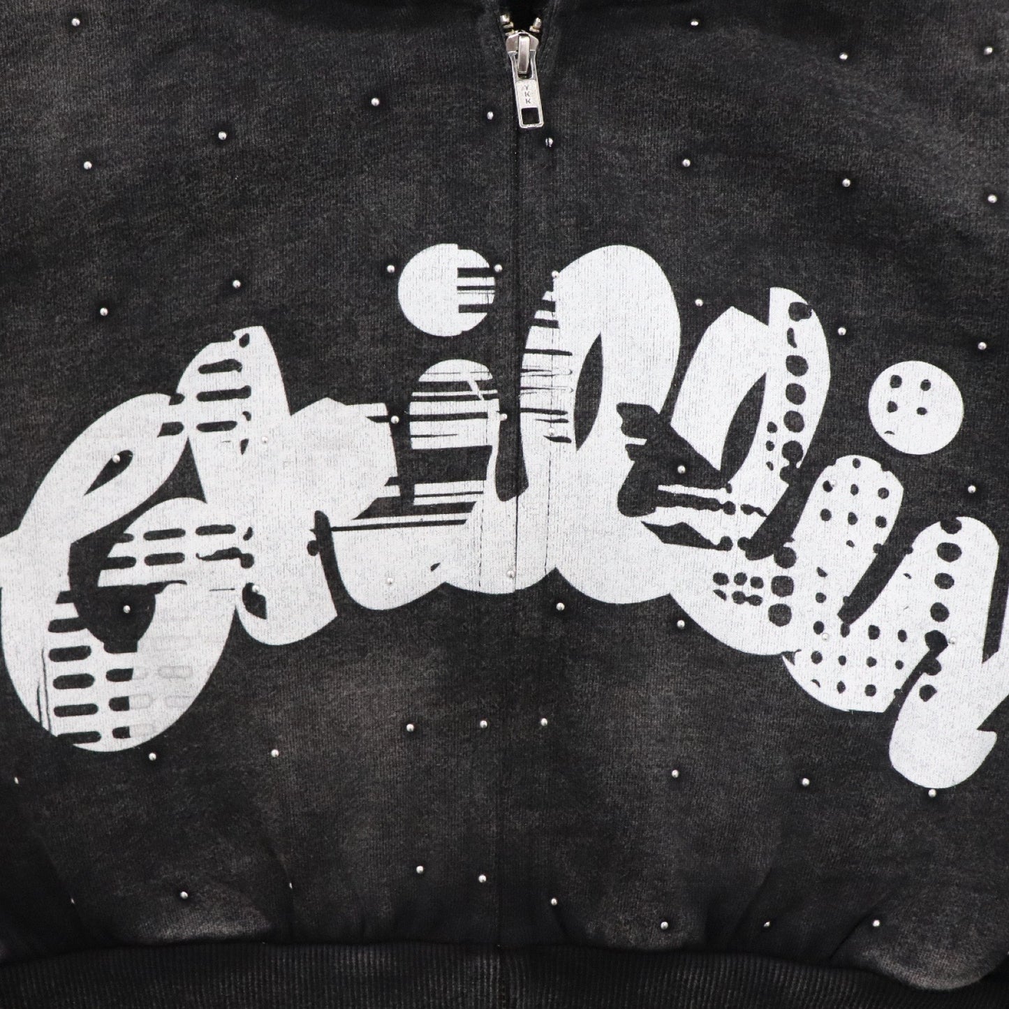 Women's STUDS PIGMENT ZIP HOODIE - BLACK