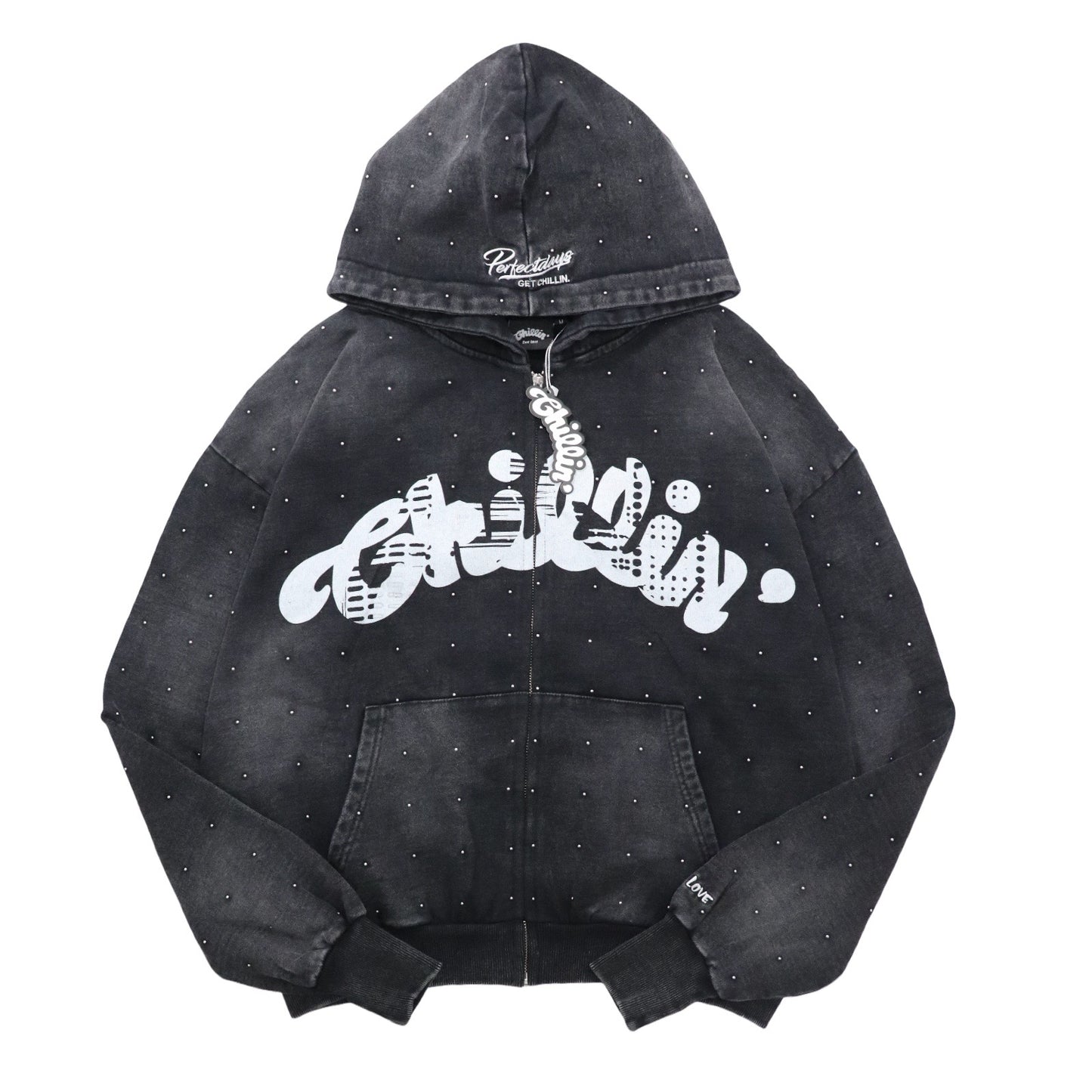 STUDS PIGMENT ZIP HOODIE - BLACK