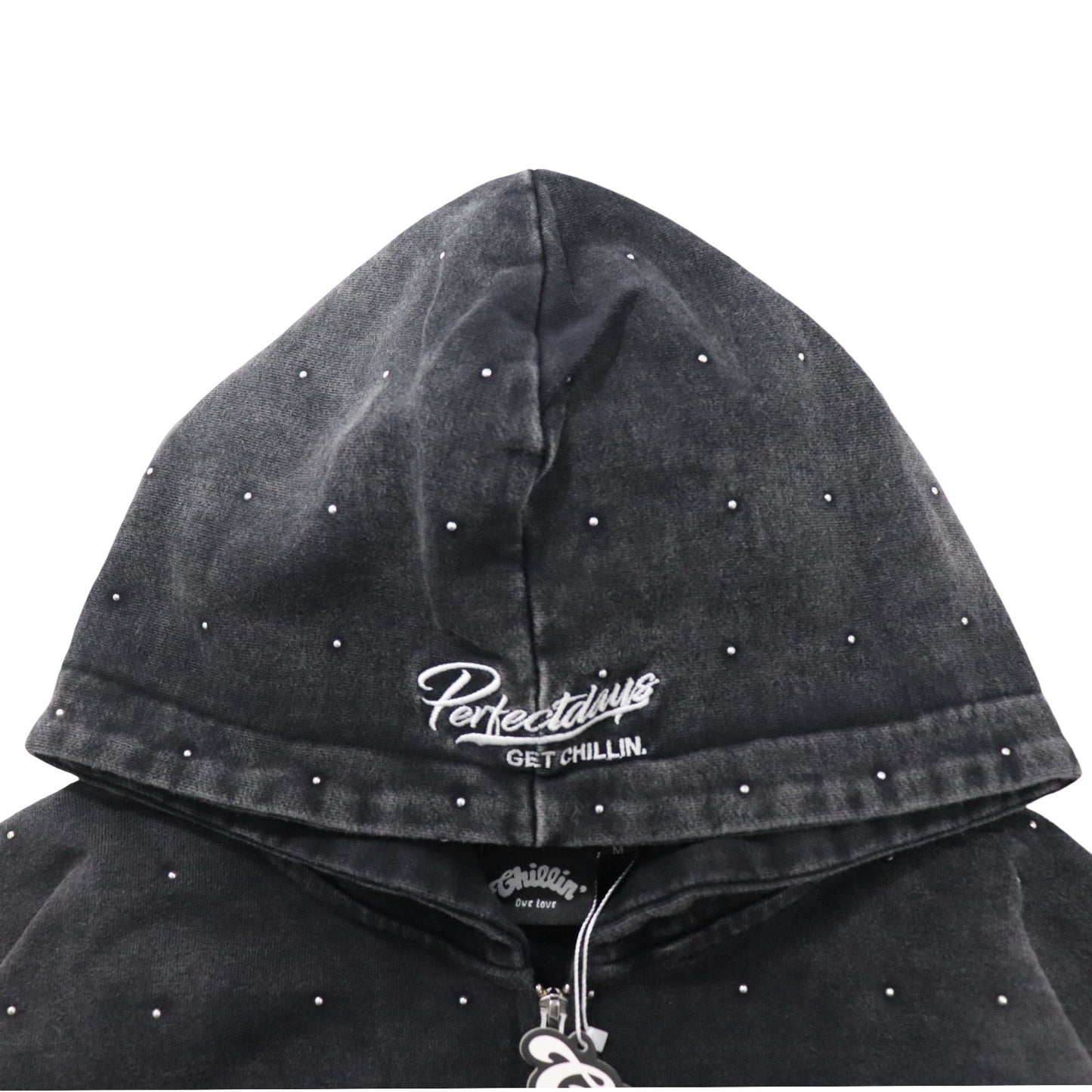 STUDS PIGMENT ZIP HOODIE - BLACK