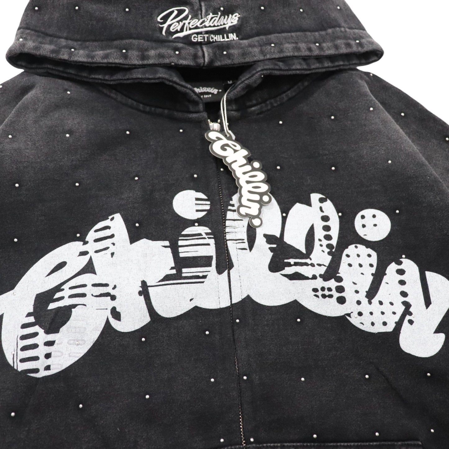 STUDS PIGMENT ZIP HOODIE - BLACK