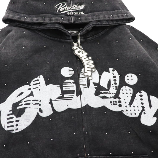 STUDS PIGMENT ZIP HOODIE - BLACK