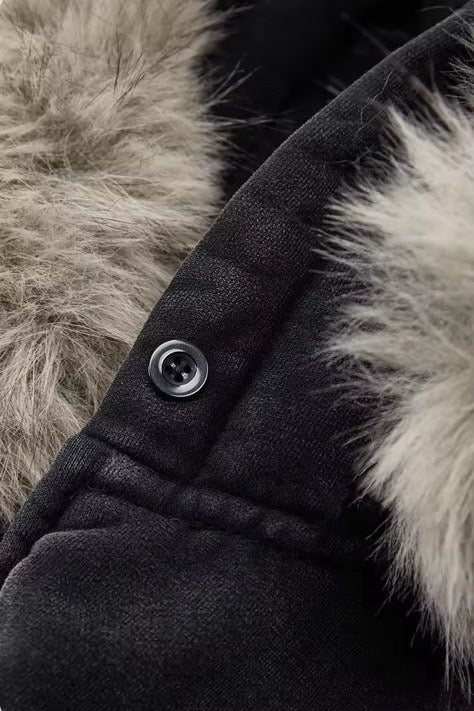 REMOVABLE FUR ZIP HOODIE - BROWN