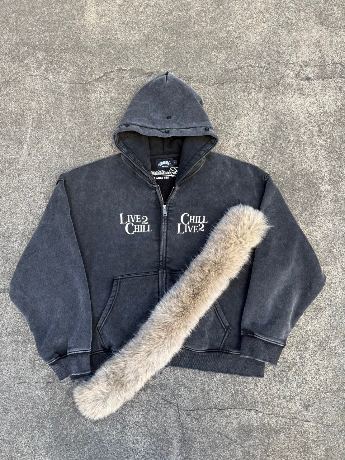 REMOVABLE FUR ZIP HOODIE - GREEN