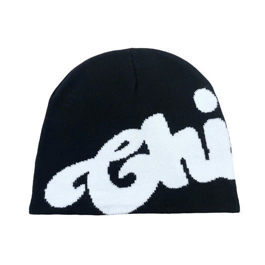 SHORT BEANIE - BLACK / WHITE