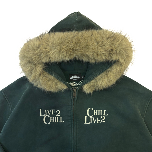 REMOVABLE FUR ZIP HOODIE - GREEN