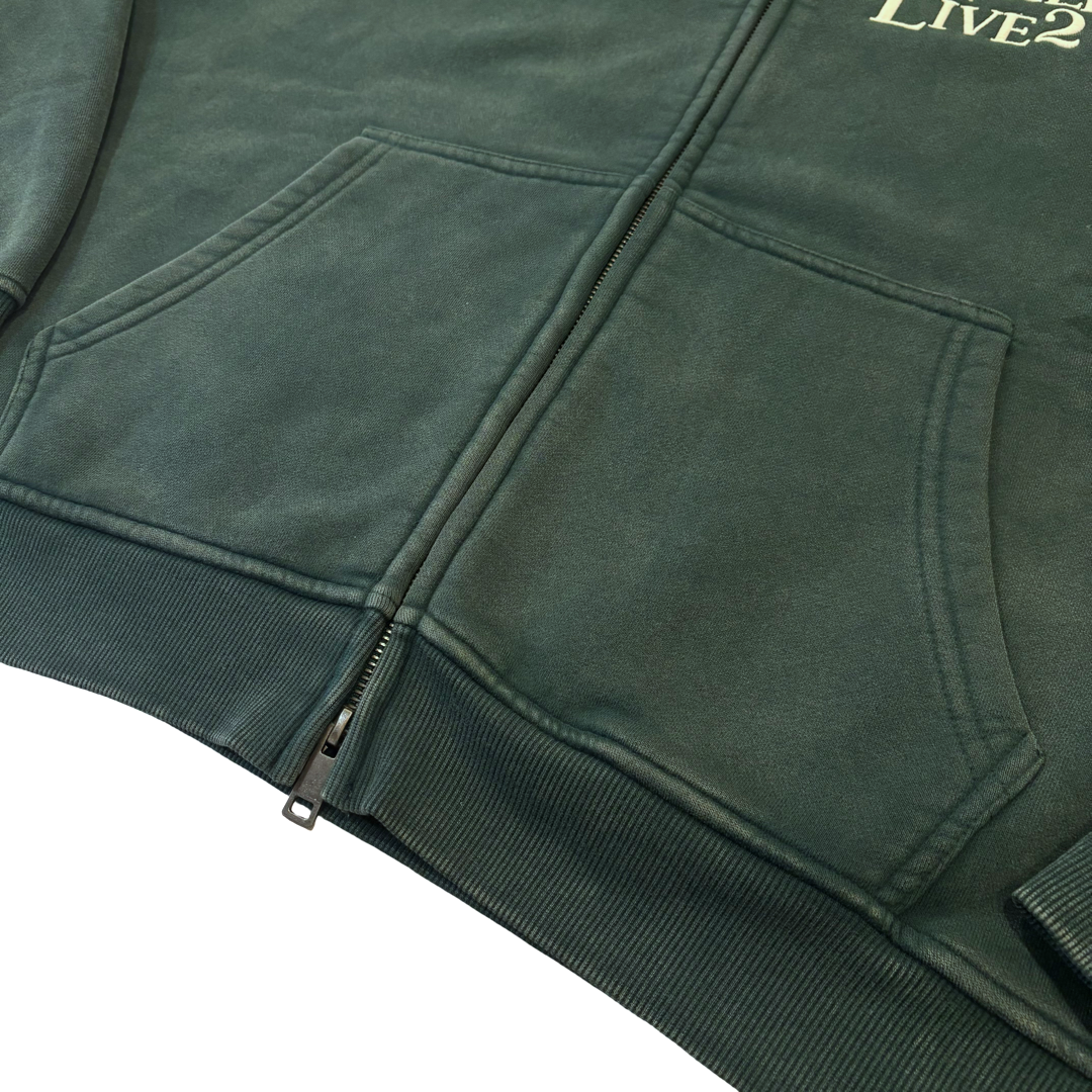 REMOVABLE FUR ZIP HOODIE - GREEN