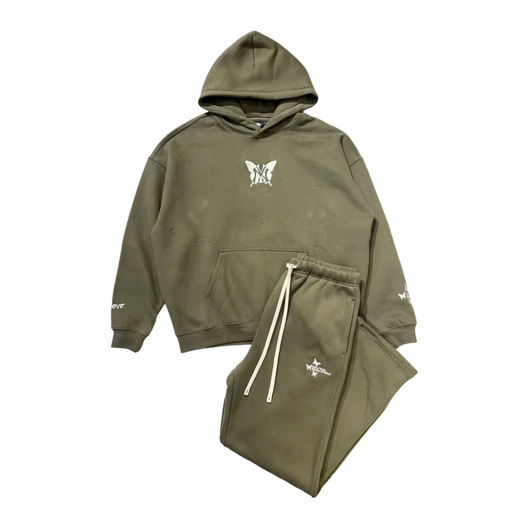 NY BUTTERFLY SWEATSUIT SET - MOS GREEN