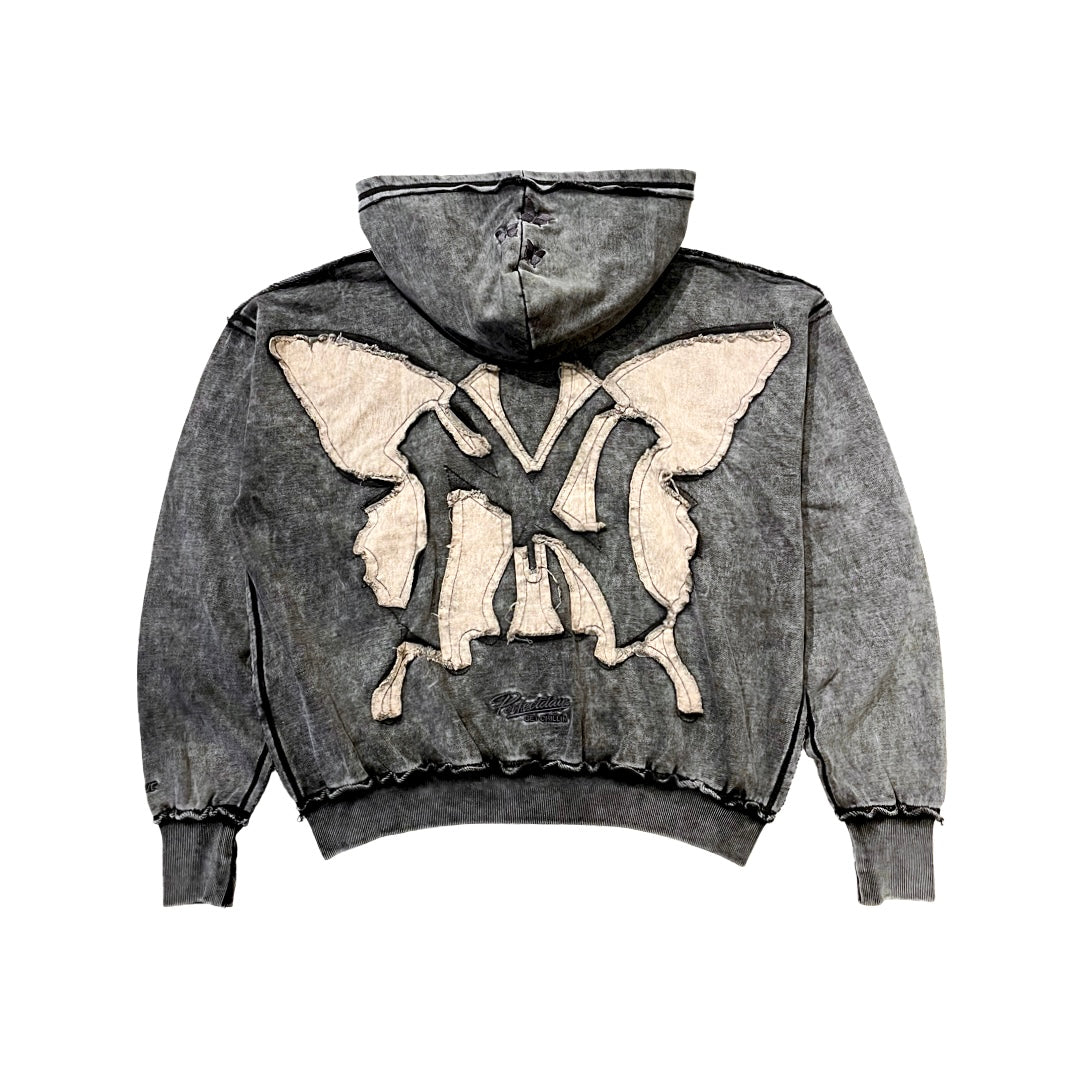 NY BUTTERFLY PIGMENT ZIP HOODIE - BLACK