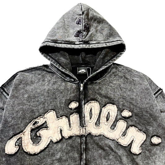 NY BUTTERFLY PIGMENT ZIP HOODIE - BLACK