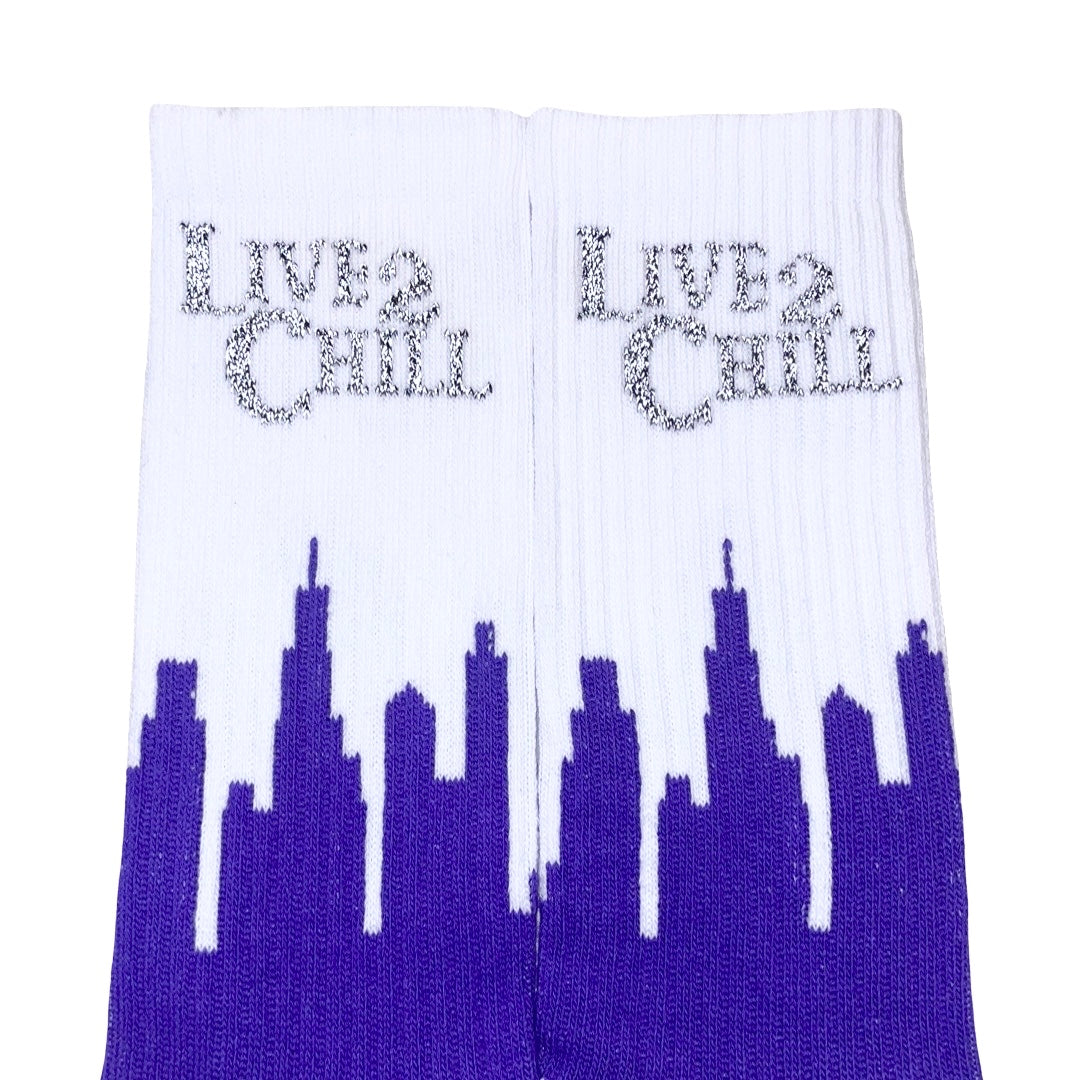 CITY NY REFLECTOR SOCKS - WHITE / PURPLE
