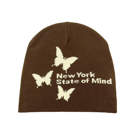 NY BUTTERFLY BEANIE - BROWN