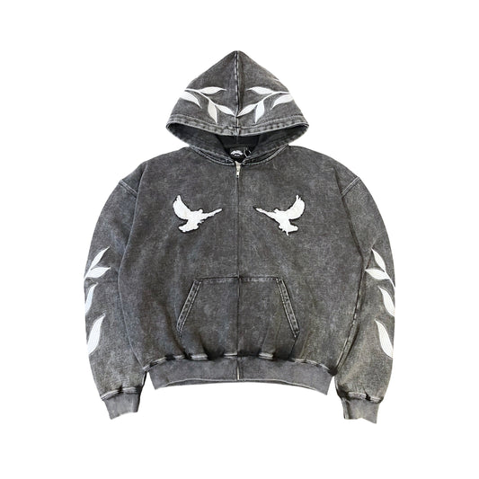 "DOVE" PIGMENT ZIP HOODIE - BLACK
