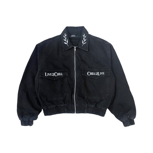 BLACK DENIM BOMBER JACKET