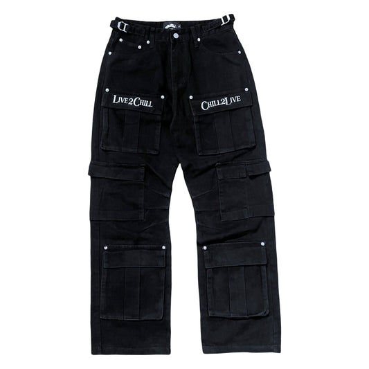 BLACK CARGO DENIM PANTS