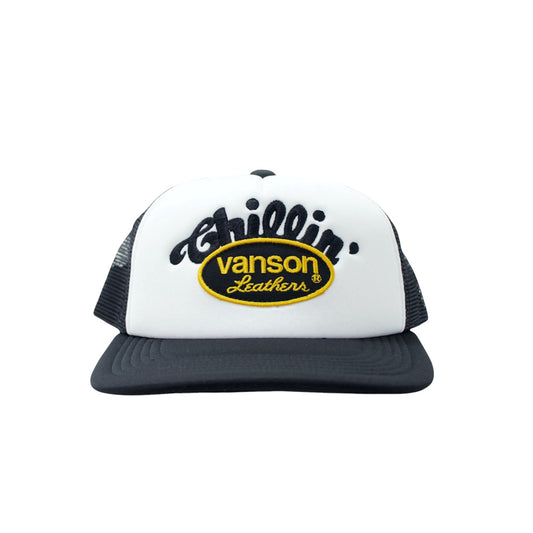 × vanson -LOGO 5PANEL MESH CAP - White