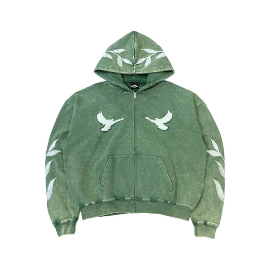 "DOVE" PIGMENT ZIP HOODIE - GREEN
