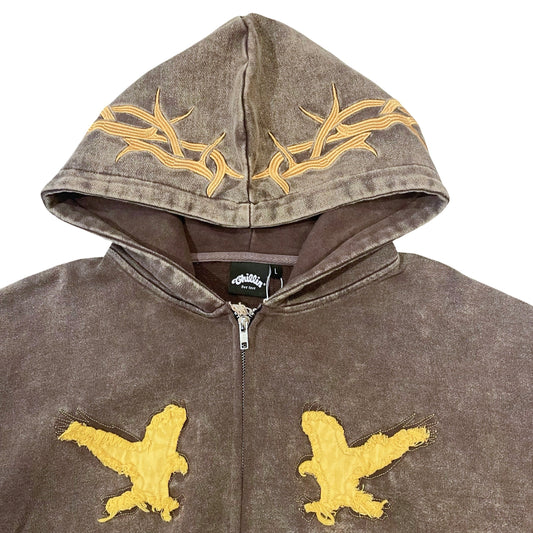 "EAGLE" PIGMENT ZIP HOODIE - BROWN