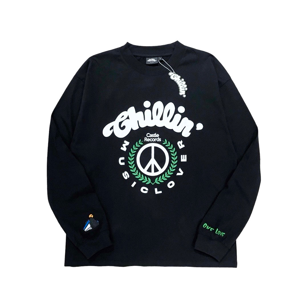 CHILLIN' × Castle Records - "MUSIC LOVER" L/TEE - BLACK