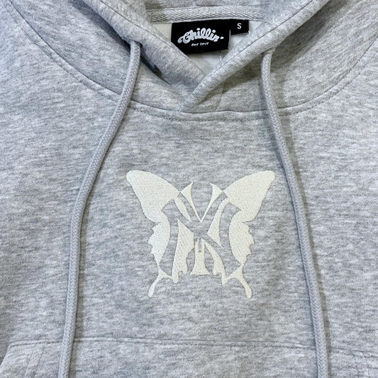Women's NY BUTTERFLY HOODIE - GREY / WHITE