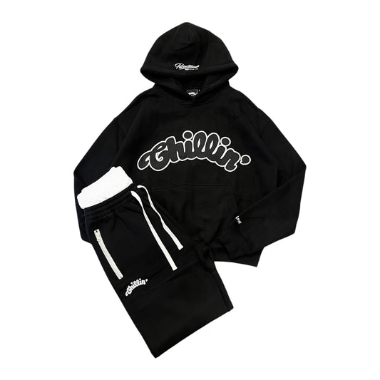 BIG LOGO LAYERED  SWEAT SET- BLACK
