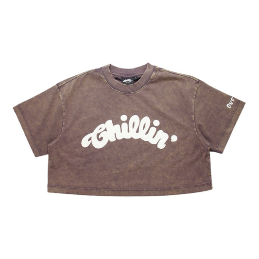 Women's BIG LOGO CROPPED PIGMENT S/S TEE -BROWN
