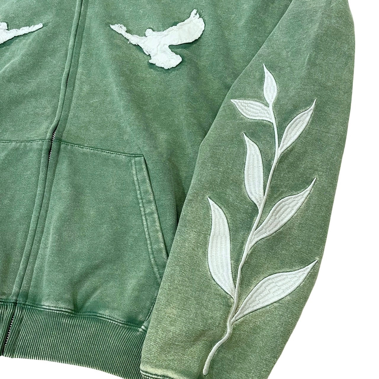 "DOVE" PIGMENT ZIP HOODIE - GREEN