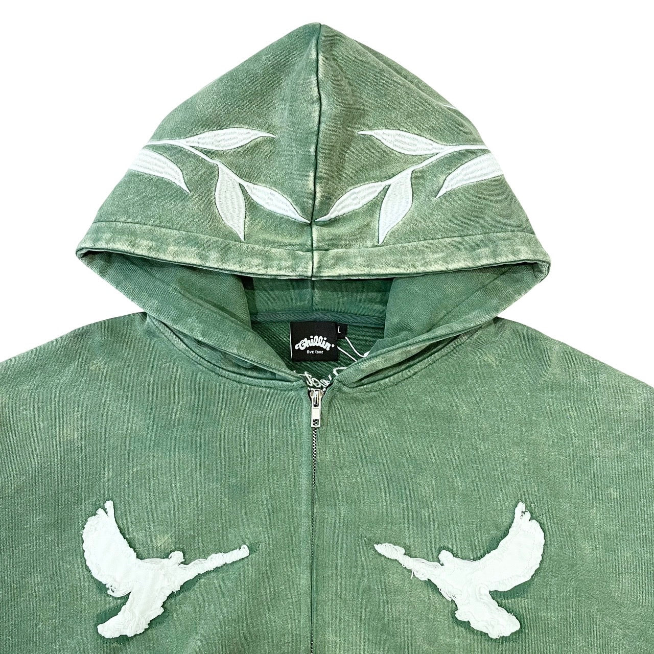 "DOVE" PIGMENT ZIP HOODIE - GREEN
