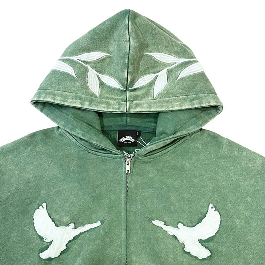 "DOVE" PIGMENT ZIP HOODIE - GREEN